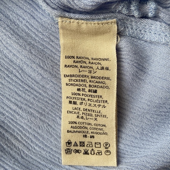 Free People Wishful Moments Tie Neck Blouse Embroidered Light Blue Oversized XS - Picture 8 of 16